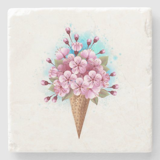 Roze Sakura Ice Cream Waffle Cone Stenen Onderzetter (Voorkant)