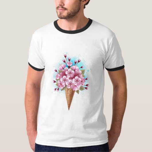 Roze Sakura Ice Cream Waffle Cone T-shirt (Voorkant)