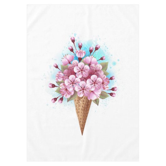 Roze Sakura Ice Cream Waffle Cone Tafelkleed (Voorkant)