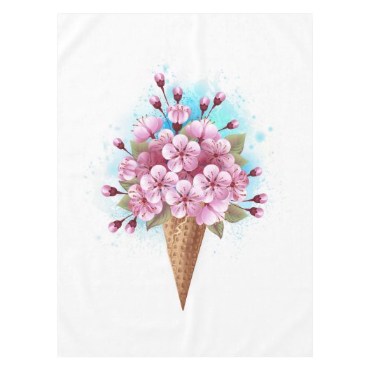 Roze Sakura Ice Cream Waffle Cone Tafelkleed (Voorkant)