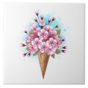 Roze Sakura Ice Cream Waffle Cone Tegeltje