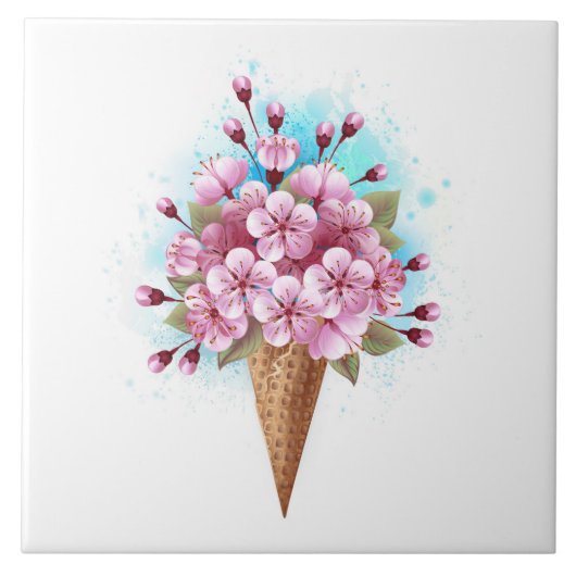 Roze Sakura Ice Cream Waffle Cone Tegeltje (Voorkant)