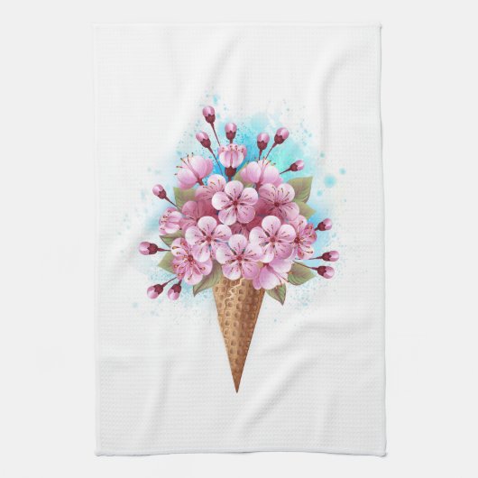 Roze Sakura Ice Cream Waffle Cone Theedoek (Verticaal)