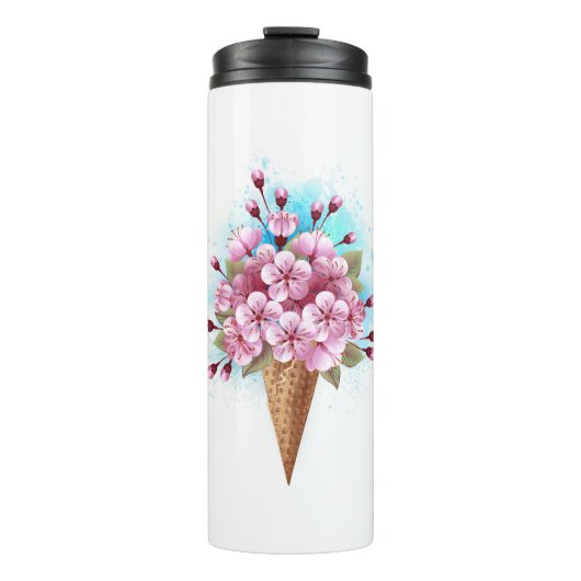Roze Sakura Ice Cream Waffle Cone Thermosbeker (Voorkant)