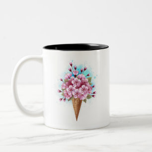 Roze Sakura Ice Cream Waffle Cone Tweekleurige Koffiemok
