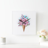 Roze Sakura Ice Cream Waffle Cone Vierkante Klok (Huis)