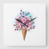 Roze Sakura Ice Cream Waffle Cone Vierkante Klok (Voorkant)