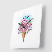 Roze Sakura Ice Cream Waffle Cone Vierkante Klok (Hoek)