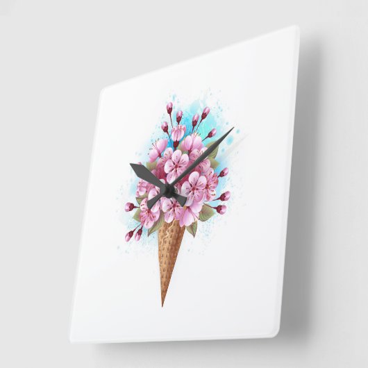 Roze Sakura Ice Cream Waffle Cone Vierkante Klok (Hoek)