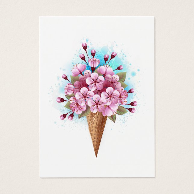 Roze Sakura Ice Cream Waffle Cone Visitekaartje (Voorkant)