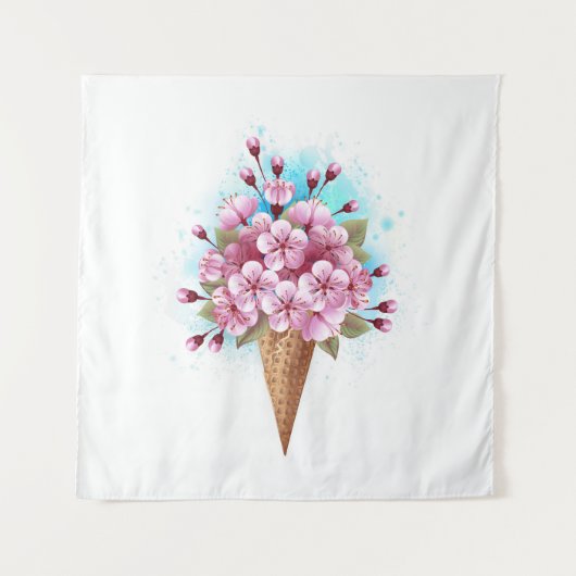 Roze Sakura Ice Cream Waffle Cone Wandkleed (Voorkant)