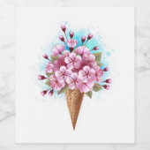 Roze Sakura Ice Cream Waffle Cone Wijn Etiket (Enkel label)