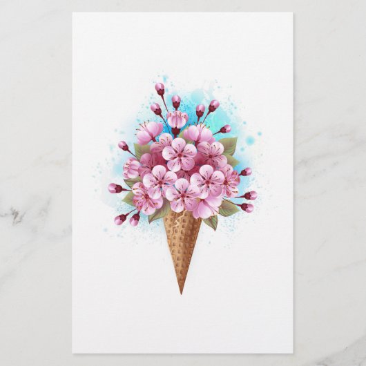 Roze Sakura Ijs Wafel Kegel Briefpapier (Voorkant)