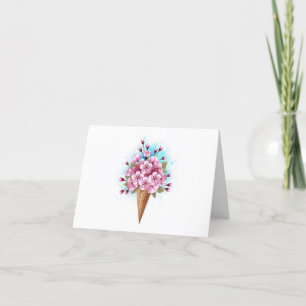 Roze Sakura Ijs Wafel Kegel Feestdagen Kaart