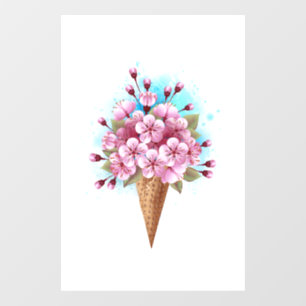 Roze Sakura Ijs Wafel Kegel Raamsticker