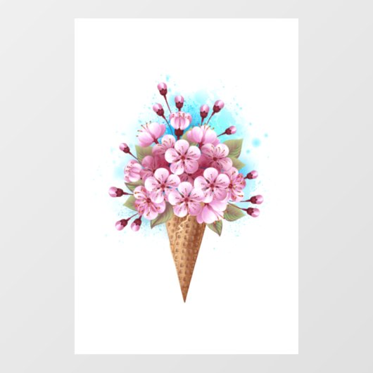 Roze Sakura Ijs Wafel Kegel Raamsticker (Vel)