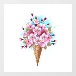 Roze Sakura Ijs Wafel Kegel Raamsticker