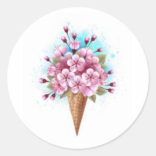Roze Sakura Ijs Wafel Kegel Ronde Sticker