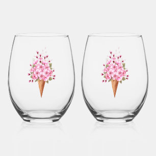 Roze Sakura Ijs Wafel Kegel Wijnglas Zonder Voet