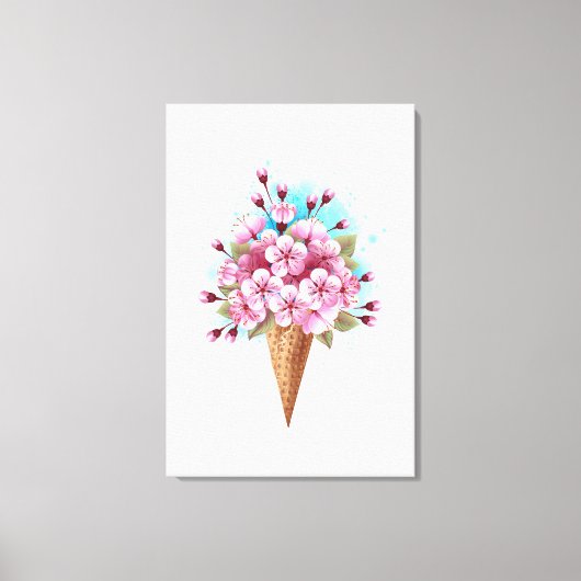 Roze Sakura Ijs Wafelhoorn Canvas Afdruk (Voorkant)
