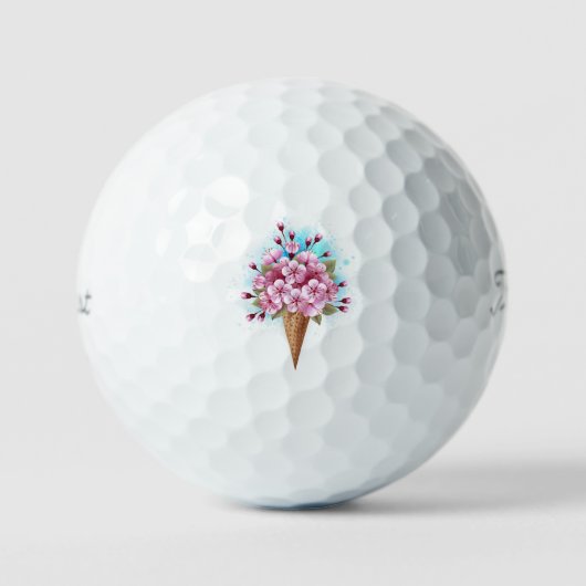 Roze Sakura Ijs Wafelhoorn Golfballen (Voorkant)