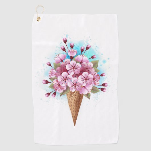 Roze Sakura Ijs Wafelhoorn Golfhanddoek (Voorkant)