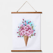 Roze Sakura Ijs Wafelhoorn Hangend Wandkleed (Voorkant)
