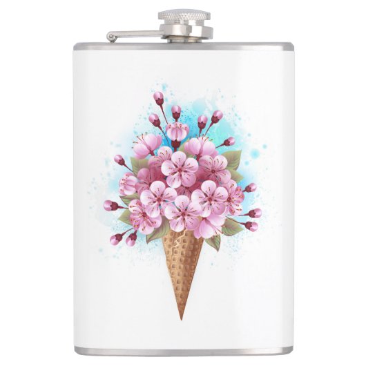 Roze Sakura Ijs Wafelhoorn Heupfles (Voorkant)