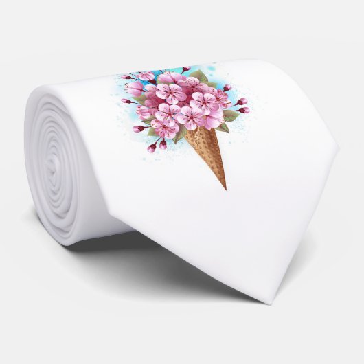 Roze Sakura Ijs Wafelhoorn Stropdas (Opgerold)