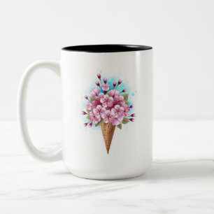 Roze Sakura Ijs Wafelhoorn Tweekleurige Koffiemok