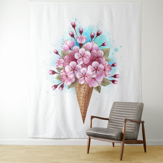 Roze Sakura Ijs Wafelhoorn Wandkleed (In situ)