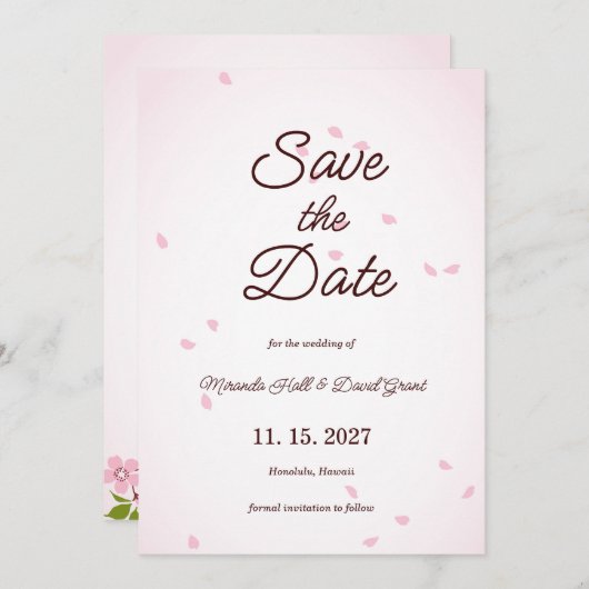 Roze Sakura Japanse Cherry Blossom Save The Date (Voorkant / Achterkant)