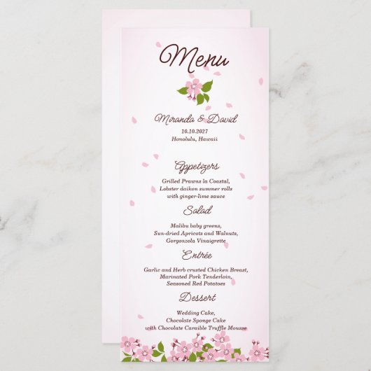 Roze Sakura Japanse Cherry Blossom Weddenschap Menu (Voorkant / Achterkant)