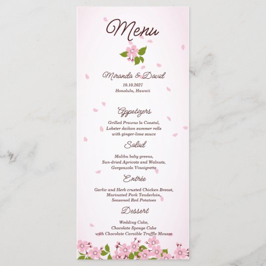 Roze Sakura Japanse Cherry Blossom Weddenschap Menu (Voorkant)