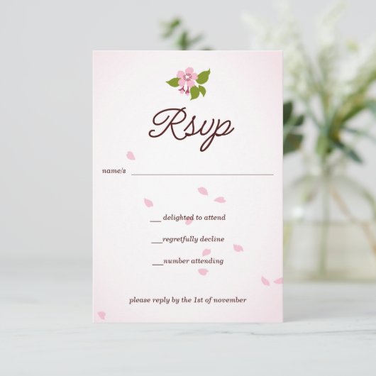 Roze Sakura Japanse Cherry Blossom Weddenschap RSVP Kaartje (Staand voorkant)