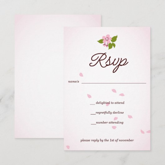Roze Sakura Japanse Cherry Blossom Weddenschap RSVP Kaartje (Voorkant / Achterkant)