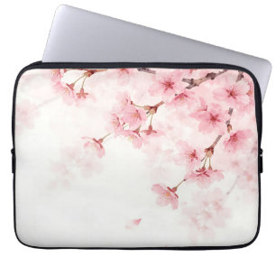 Roze Sakura Kersenbloesem Watercolor Patroon Laptop Sleeve