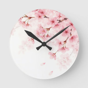 Roze Sakura Kersenbloesem Watercolor Patroon Ronde Klok