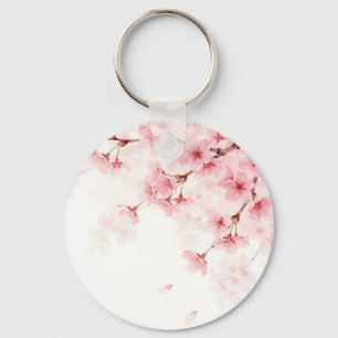 Roze Sakura Kersenbloesem Watercolor Patroon Sleutelhanger