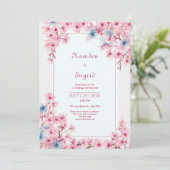 Roze Sakura Maagdenpalm Blauw Romantisch Lijstje T Kaart (Staand voorkant)