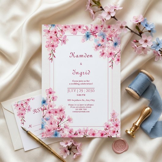 Roze Sakura Maagdenpalm Blauw Romantisch Lijstje T Kaart