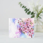 Roze Sakura op geschilderde achtergrond Advieskaart (Staand voorkant)