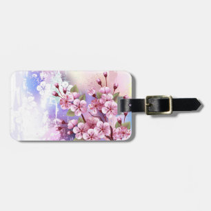 Roze Sakura op geschilderde achtergrond Bagagelabel