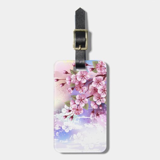 Roze Sakura op geschilderde achtergrond Bagagelabel (Voorkant verticaal)