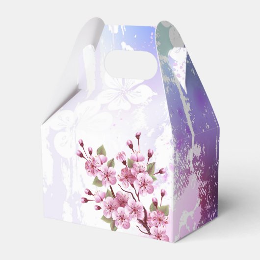 Roze Sakura op geschilderde achtergrond Bedankdoosjes (Achterkant)