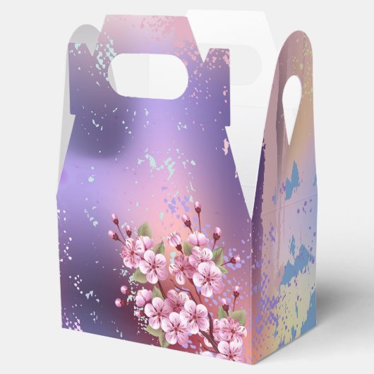 Roze Sakura op geschilderde achtergrond Bedankdoosjes (Geopend)