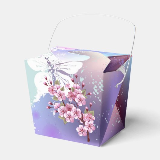 Roze Sakura op geschilderde achtergrond Bedankdoosjes (Voorkant Zijde)