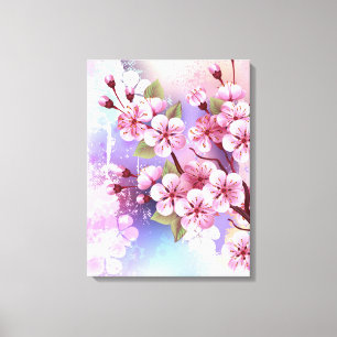 Roze Sakura op geschilderde achtergrond Canvas Afdruk