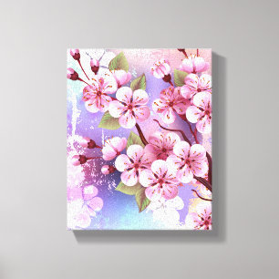 Roze Sakura op geschilderde achtergrond Canvas Afdruk