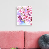 Roze Sakura op geschilderde achtergrond Canvas Afdruk (Insitu (Woonkamer))